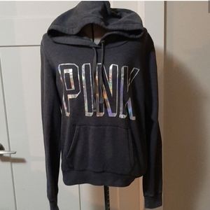 PINK VICTORIA SECRET Grey and Holographic Hoodie